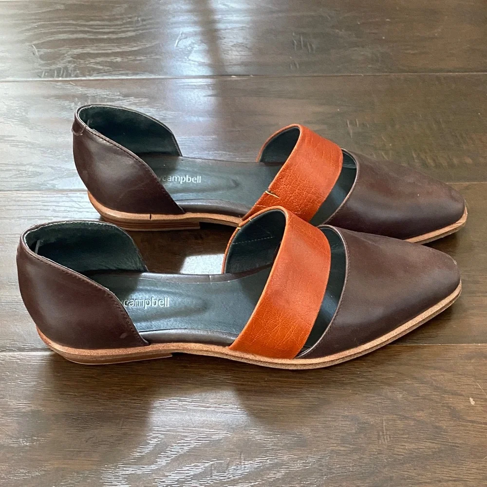 Jeffrey Campbell Joel’s Dark Brown and Rust Leather D’Orsay Flats. Size-9